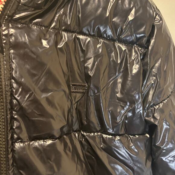 Levi's High Shine Black Zip Front Puffer Jacket - size Large - Picture 4 of 9